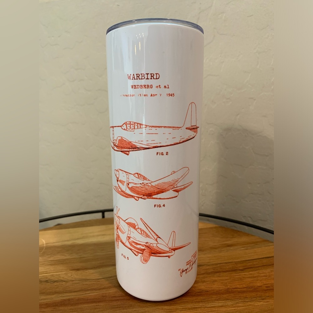 🤑🤑20 oz Skinny Tumbler Warbird Patent Design available.